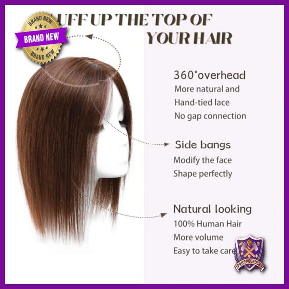 Human Hair Topper Clip-in No Bangs Swiss Lace Base 5x4.8 Inches